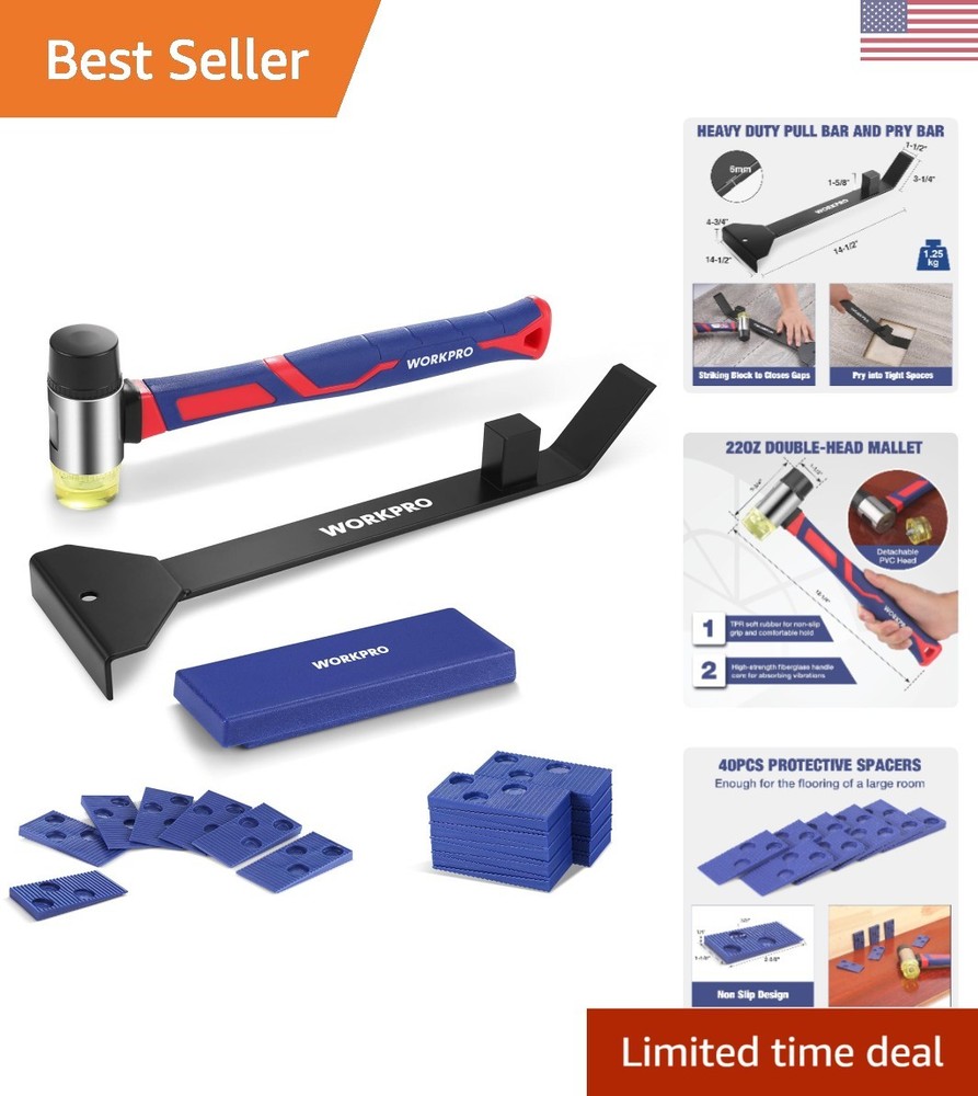 Heavy-Duty 43-Piece Flooring Installation Kit: Rubber Mallet, Pull Bar & Tappers
