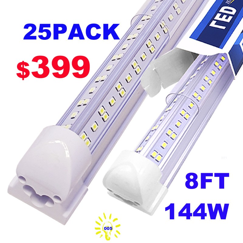 25Pack Led Tube Light 8FT LED Shop Light Fixture 6500K 8 Foot LED Bulbs 144W LED