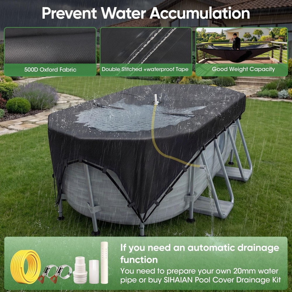 15x30Ft Oval Pool Cover Patented Design Four-Corner Locking 500D Rectangular ...