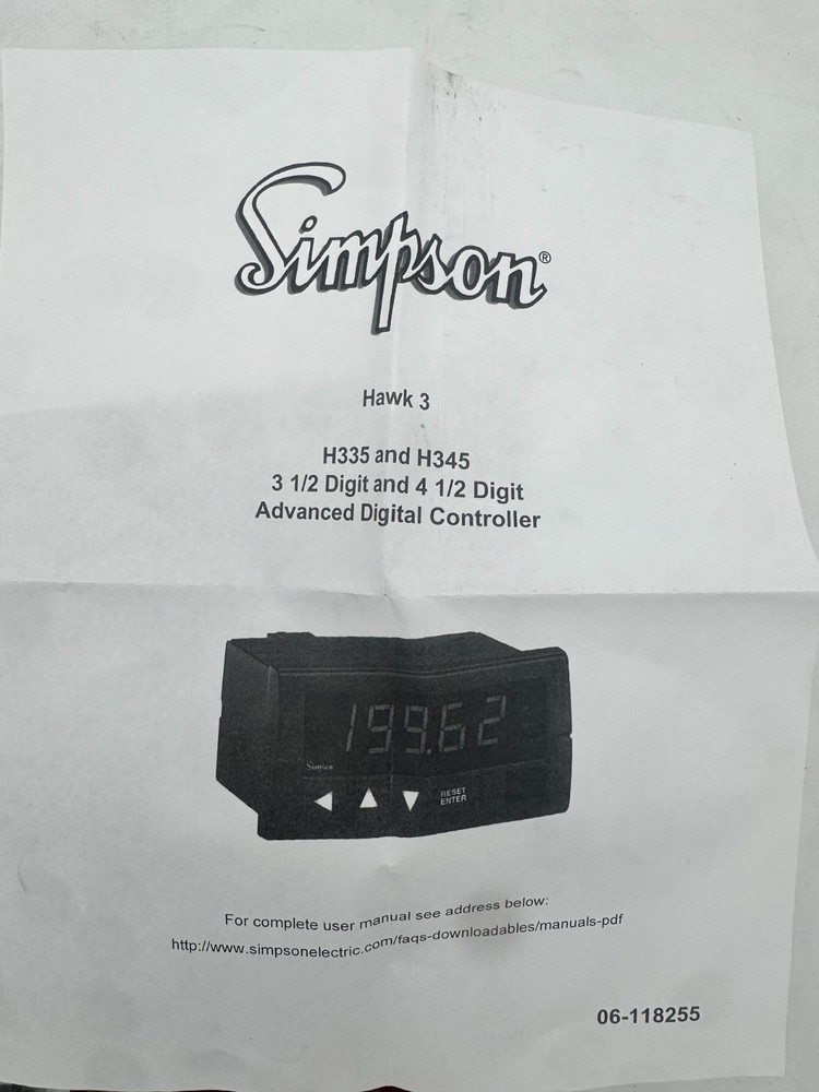 Simpson H335171021 Hawk 3 Digital Panel Meter/Controller (New! Open Box)