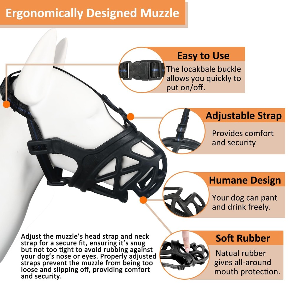 BARKLESS Dog Muzzle, Basket Muzzle for Biting, Chewing and L, Black