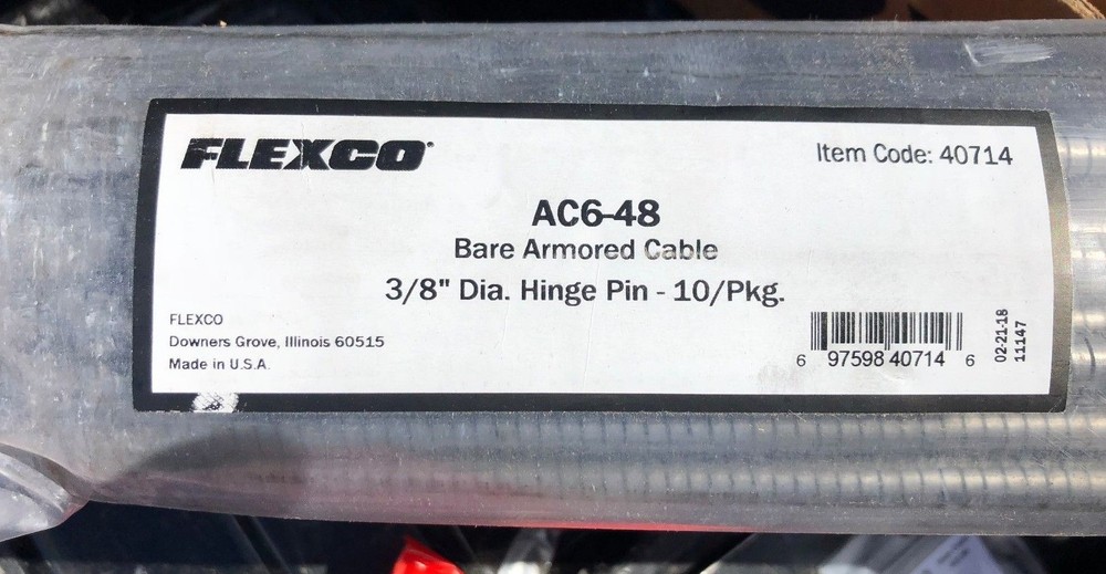 10 Pack - 48"  FLEXCO Hinge Pins - Item Code  # 40714  - 3/8" Bare Armored Cable