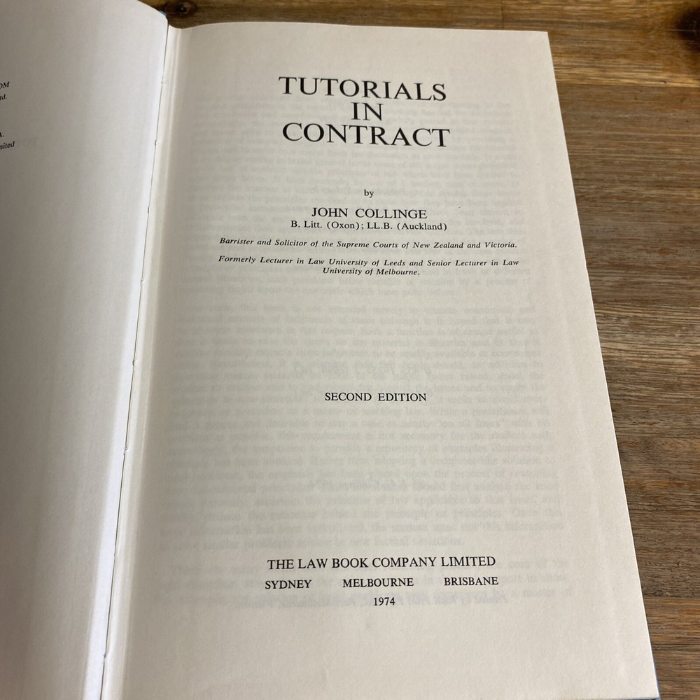 Tutorials in Contract by J.G.Collinge, 1974 Hardback 2nd Edition