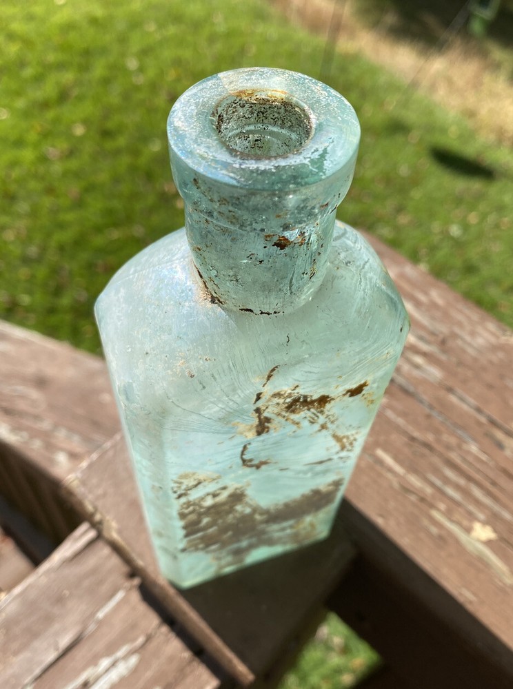 Three In One Oil Co, Blown Aqua Bottle