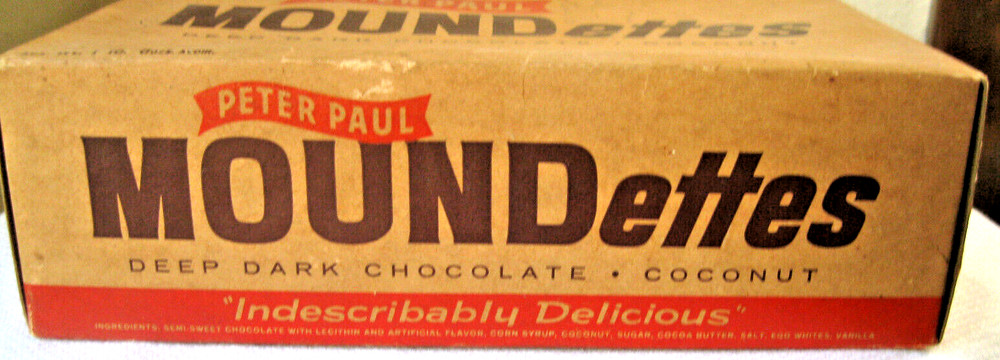 Vintage Peter Paul "MOUNDettes", Deep Dark Chocolate, Coconut. Empty Candy Box