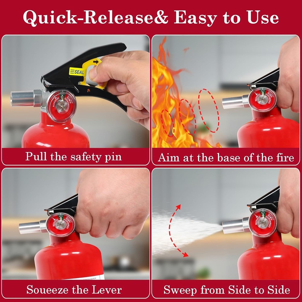 Compact 2.5 lb ABC Fire Extinguisher - Quick-Release Handle