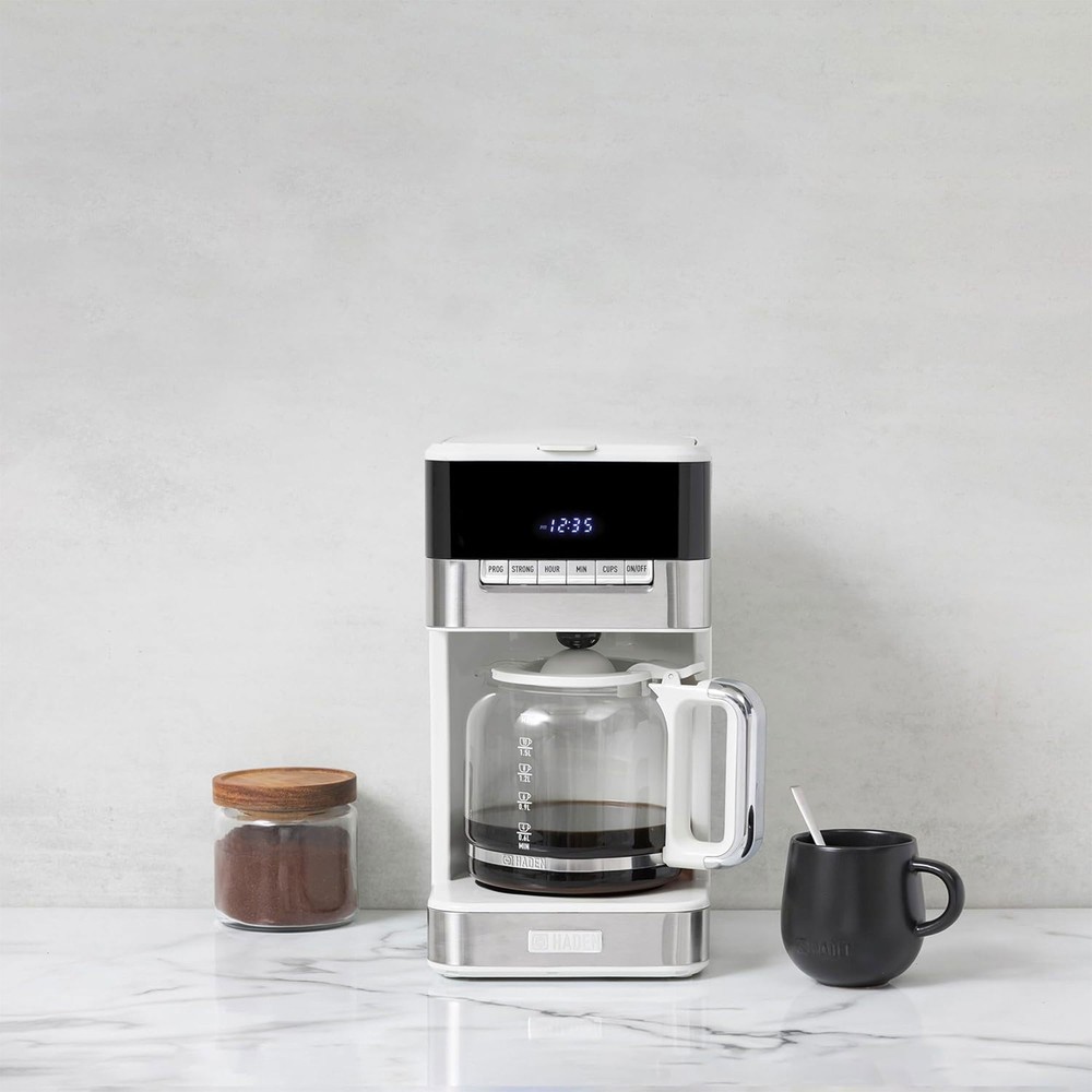 Haden Quintessential 12 Cup Programmable Digital Coffee Maker, Ivory/Chrome