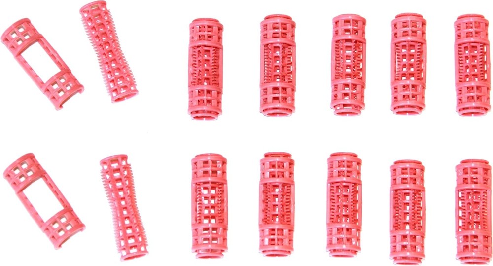 12pc Small Mini Tiny Snap On (Clip-On) Hair Rollers PINK