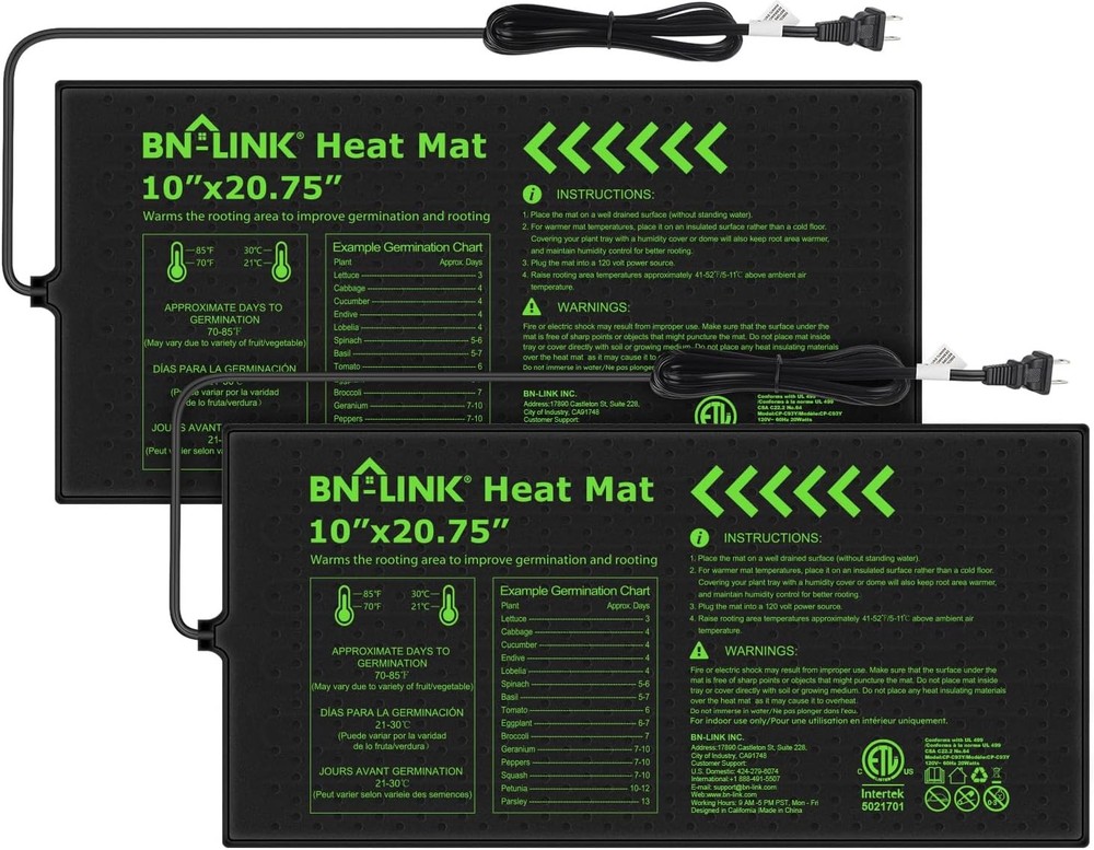 Durable Seedling Heat Mat Seed Starting 10" x 20.75" 2 Pack Waterproof Warming
