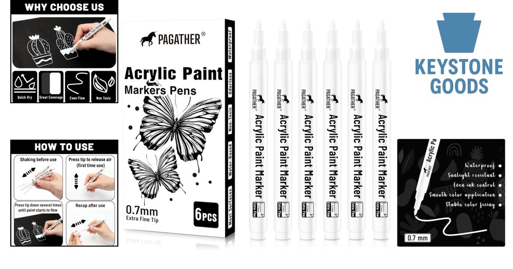 6-Pack Water-Based White Paint Markers for Multi-Surface DIY Crafts