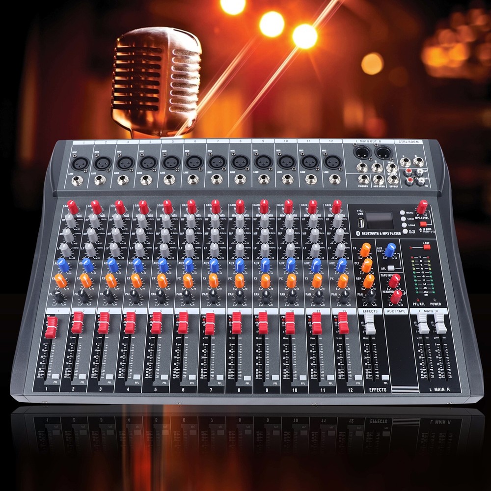 12 Channel Audio Mixer Bluetooth USB DJ Sound Mixing Console Studio