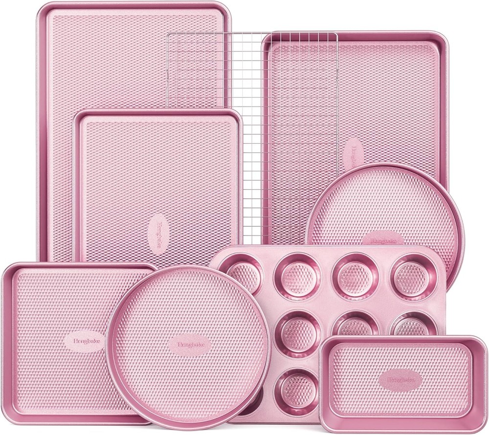 9-Piece Baking Pans Set Nonstick Stackable Non Toxic Bakeware Sets W/ Diamond