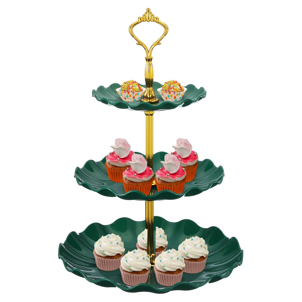 3-Tier Cupcake Stand Holder, Round Tiered Serving Dessert Tray, Green