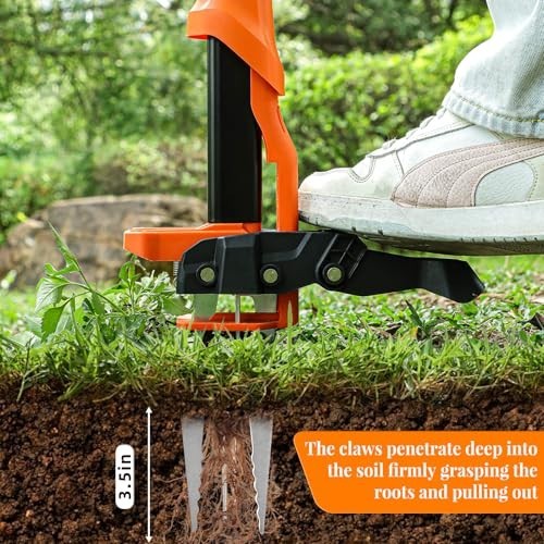Heavy Duty Stand Up Weed Puller Tool, 39" Ergonomic Handle, 4 Steel Claws, Easy