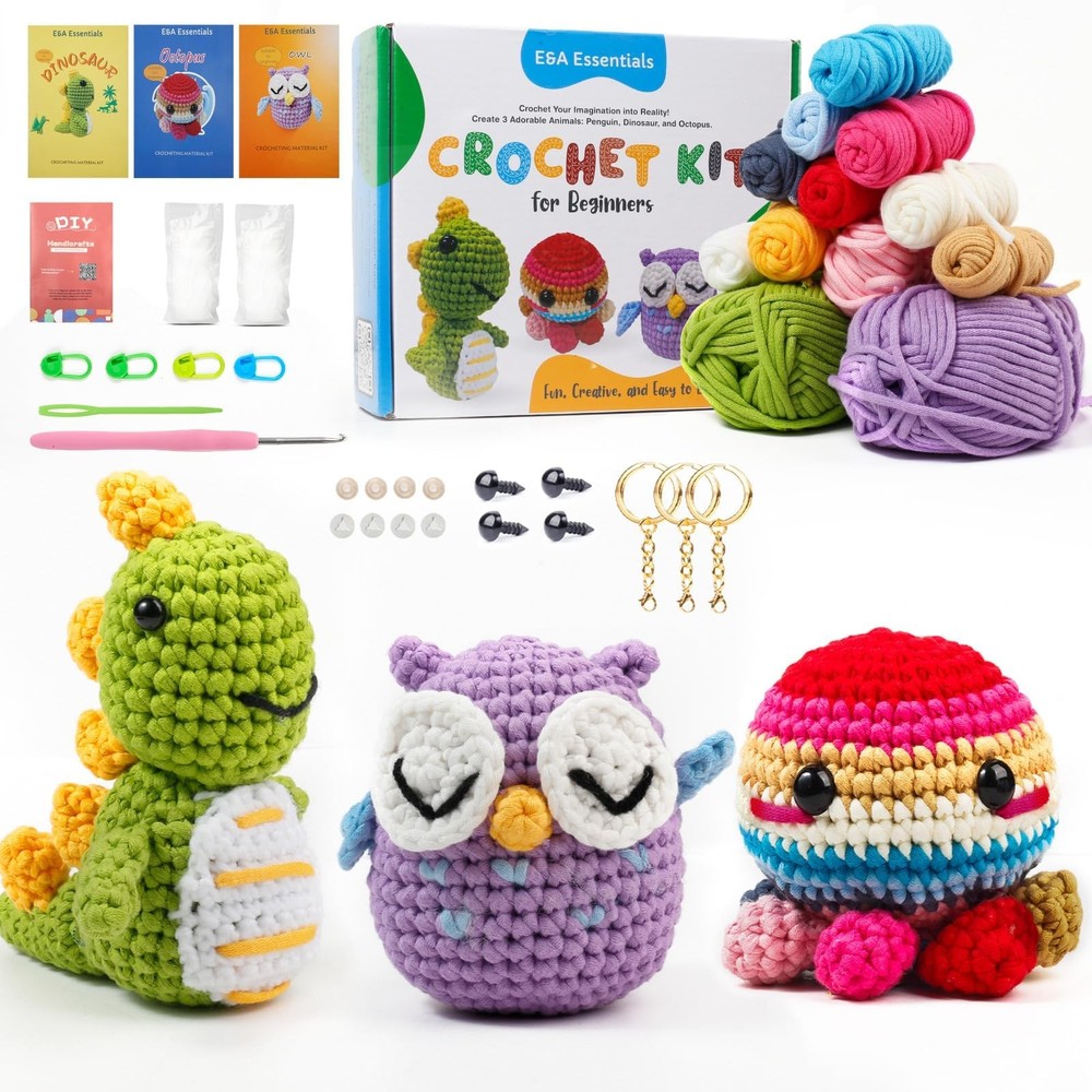 Crochet Kit for Beginners, Crochet Animal Kit with Video Tutorials & Soft Yar...