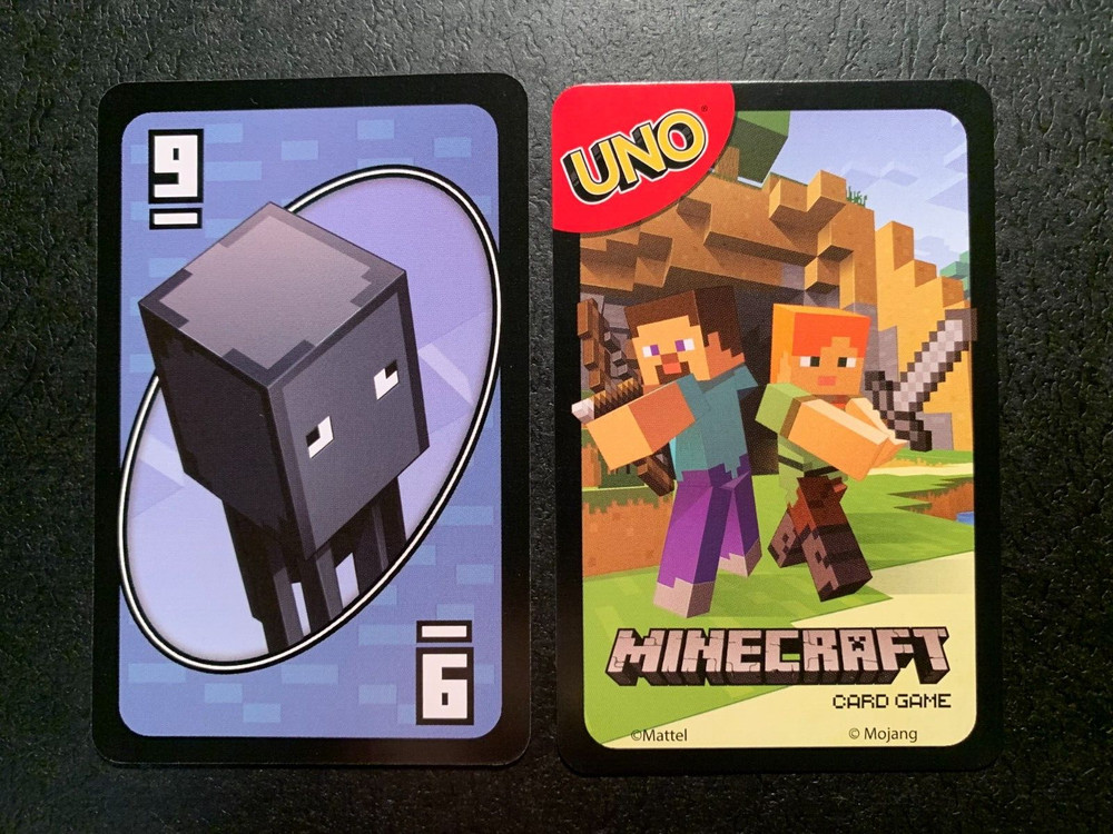 UNO  MINECRAFT  Blue #9 Card  2017  Mattel GAME REPLACEMENT CARD Single Card