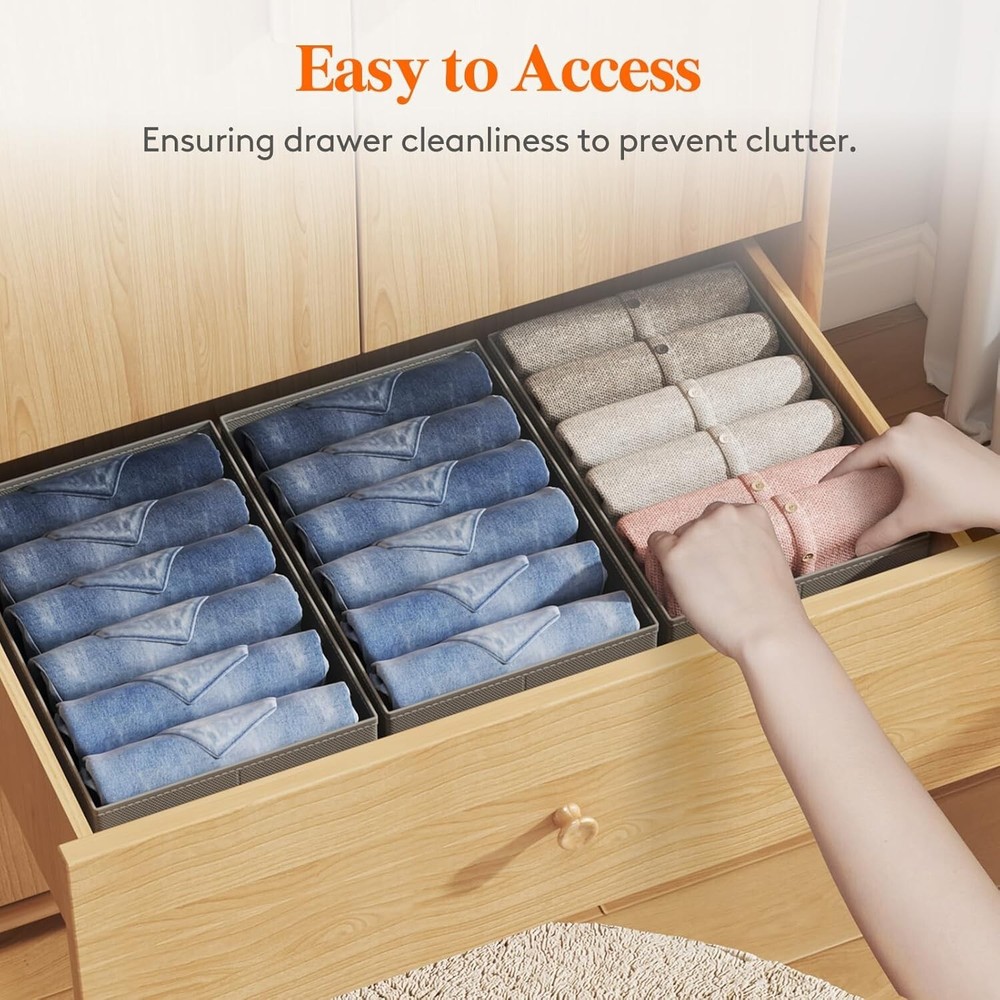 4Pk Foldable Bins - Fabric Divided Clothes Organizer, 6 Compartment