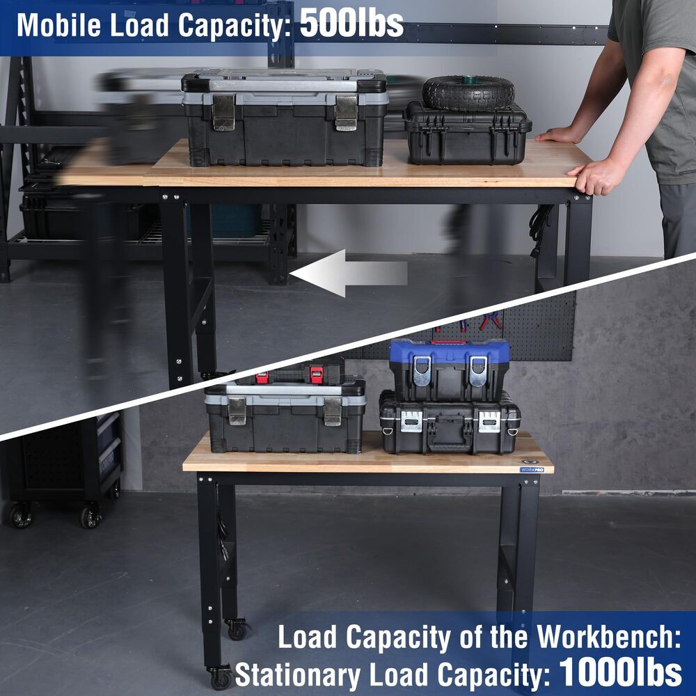 WORKPRO 48" Adjustable Workbench 2PC 16x32" Metal Pegboard 1500LBS Load Capacity
