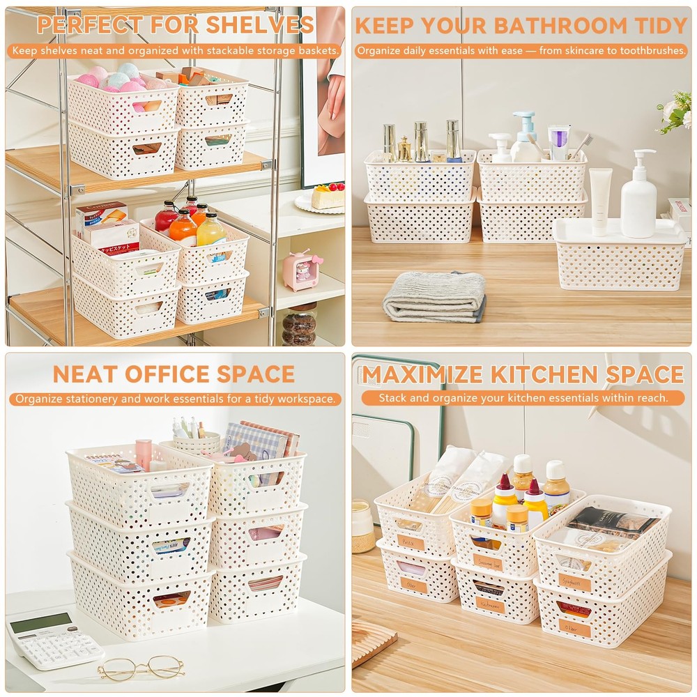 10 Pack Plastic Storage Bins with Lids, Stackable Plastic Storage Baskets for...