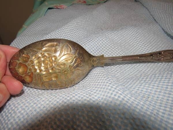 ANTIQUE VTG SHEFFIELD ENGLAND EMBOSSED SERVING SPOON 9"