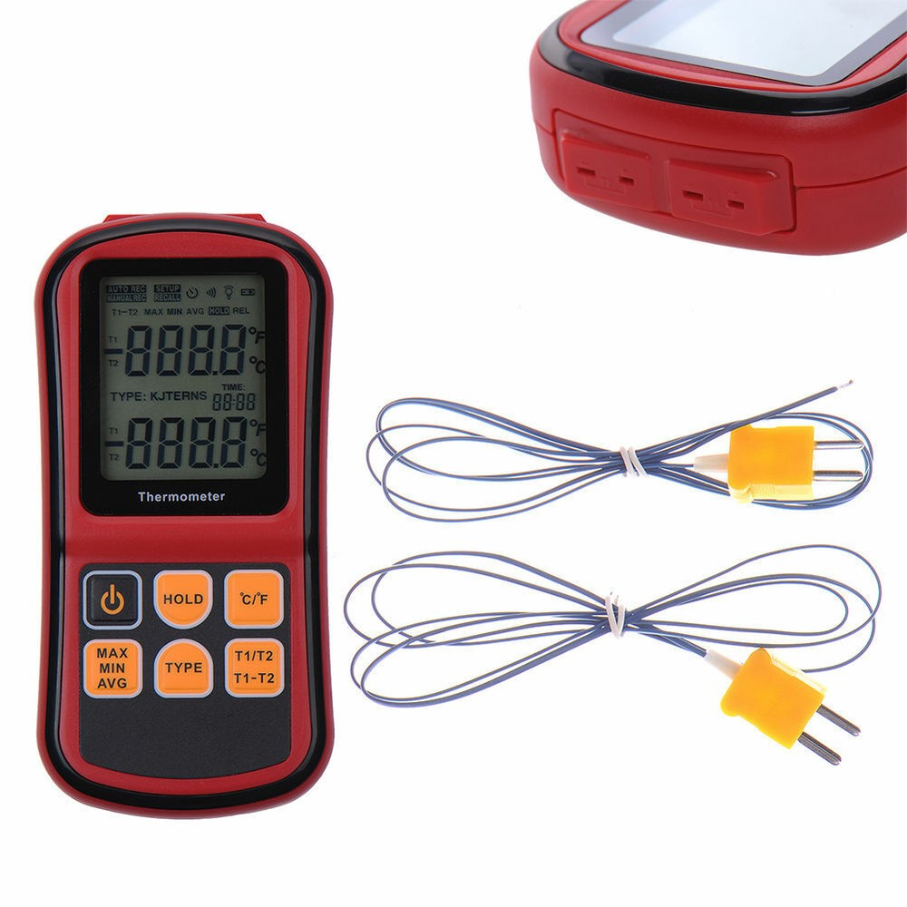 Handheld Digital Dual Channels Thermometer K-Type Thermocouple Sensor Tester