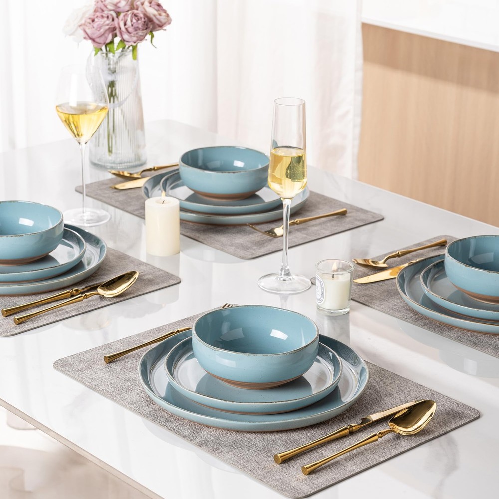 AmorArc Ceramic Dinnerware Sets for 4, 12 Pieces For 4(12Pcs), Stone Blue