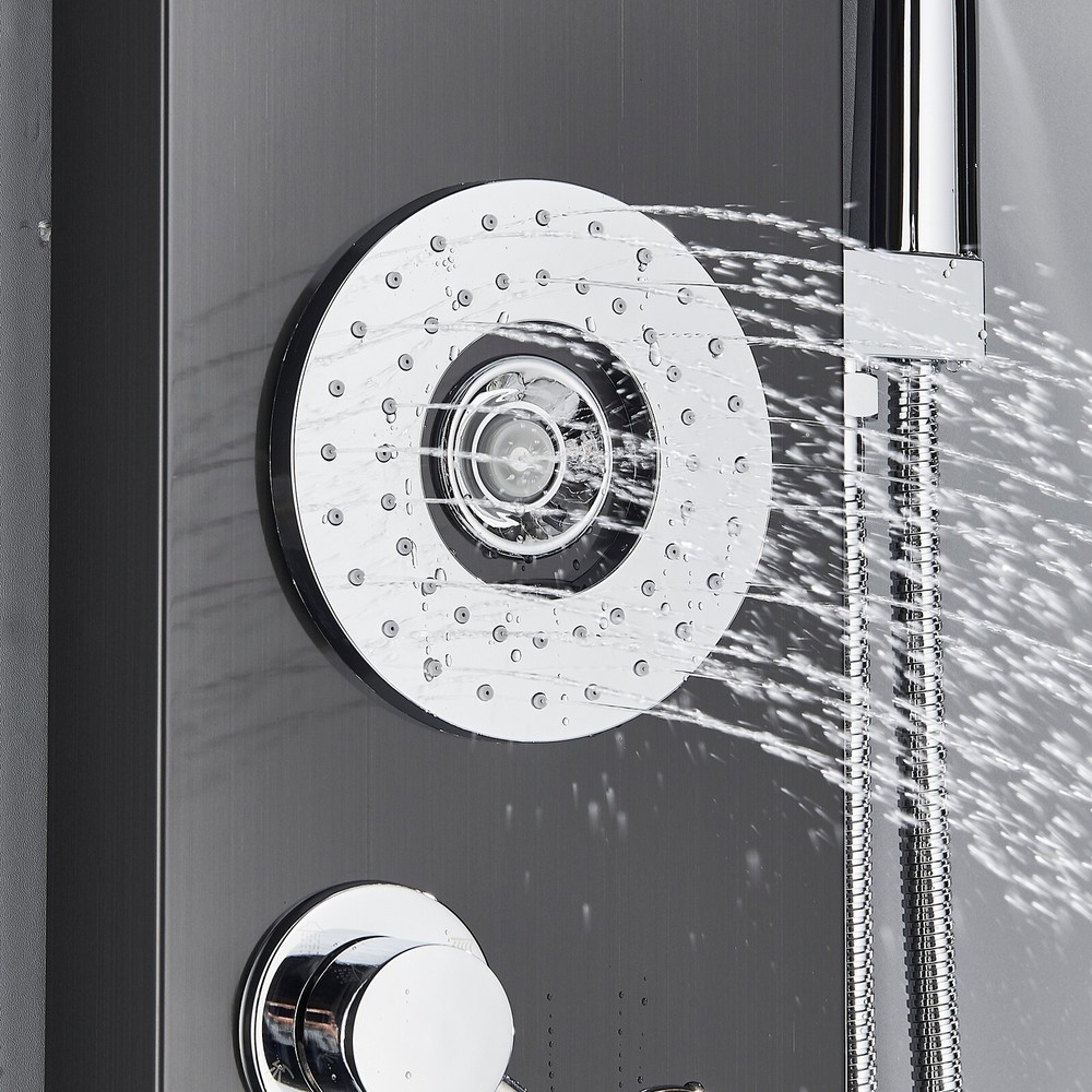 Matte Black LED Rainfall Waterfall Shower Panel Tower System Back Massage Jets