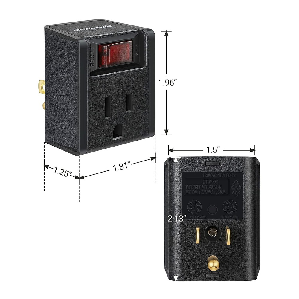 DEWENWILS 3 Pack Grounded Port Power Adapter Electrical Plug Outlet Switch