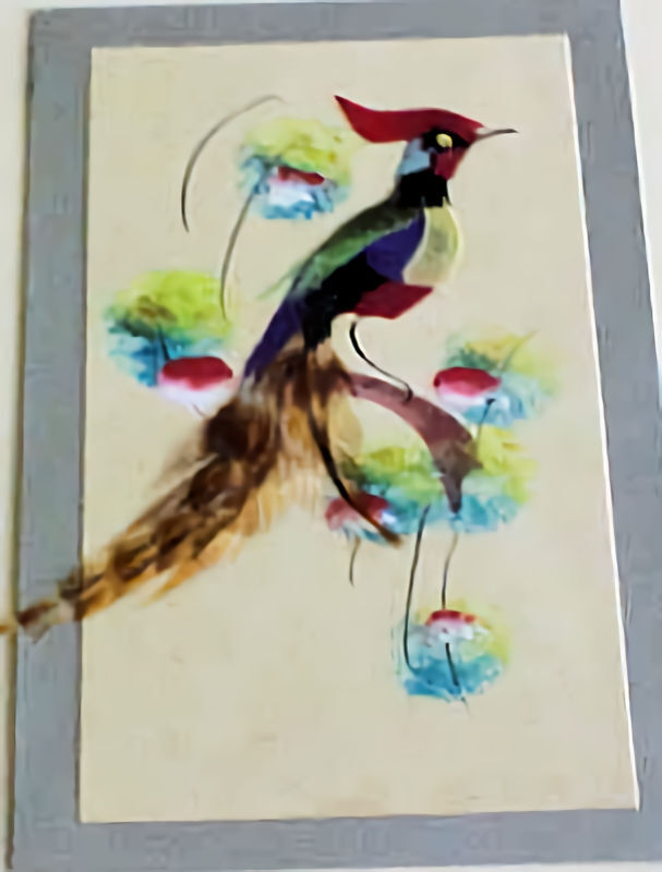THAILAND BIRD FEATHER HAND PAINTED CARD