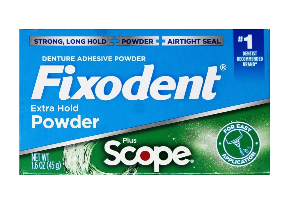 Fixodent Denture Adhesive Powder, Extra Strong, Plus Scope, Long...