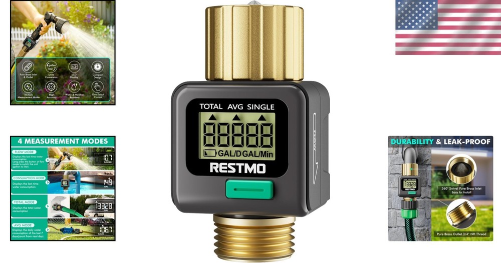 Brass Water Flow Meter for Garden Hose