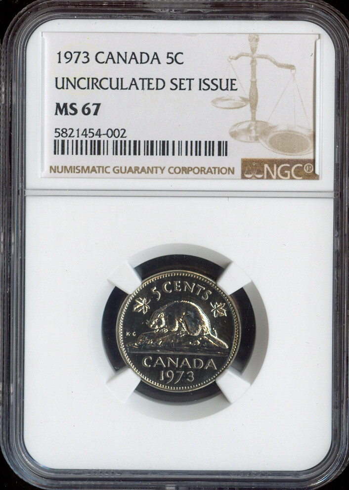 1973 Canada 5 Cents 5C NGC MS67 - Quality