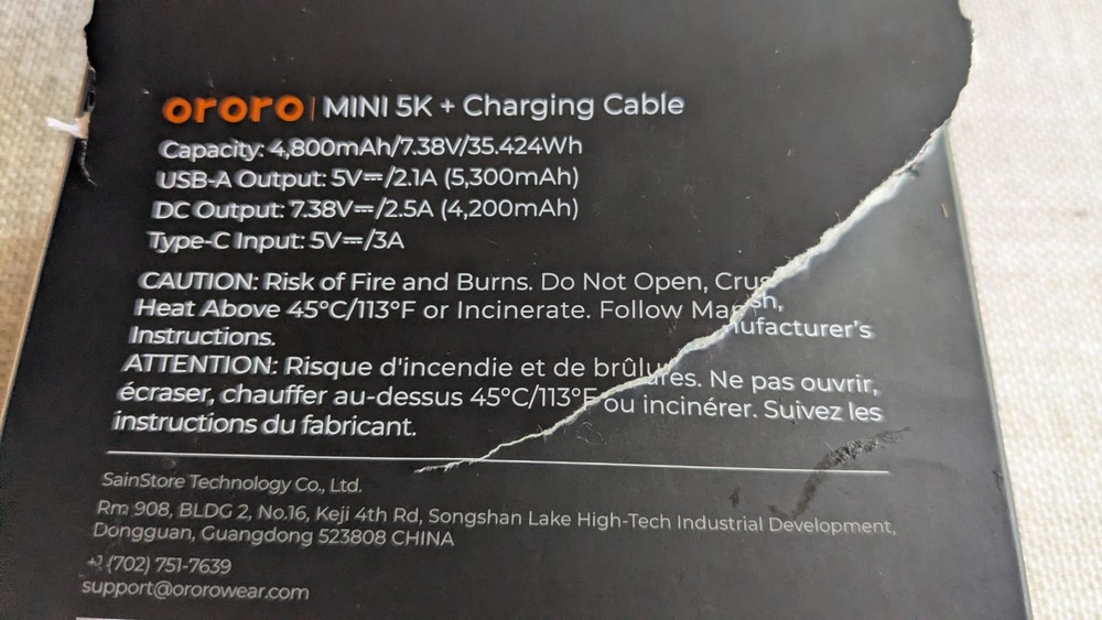 ORORO Mini 5K Heated Apparel Battery Pack + Charging Cable