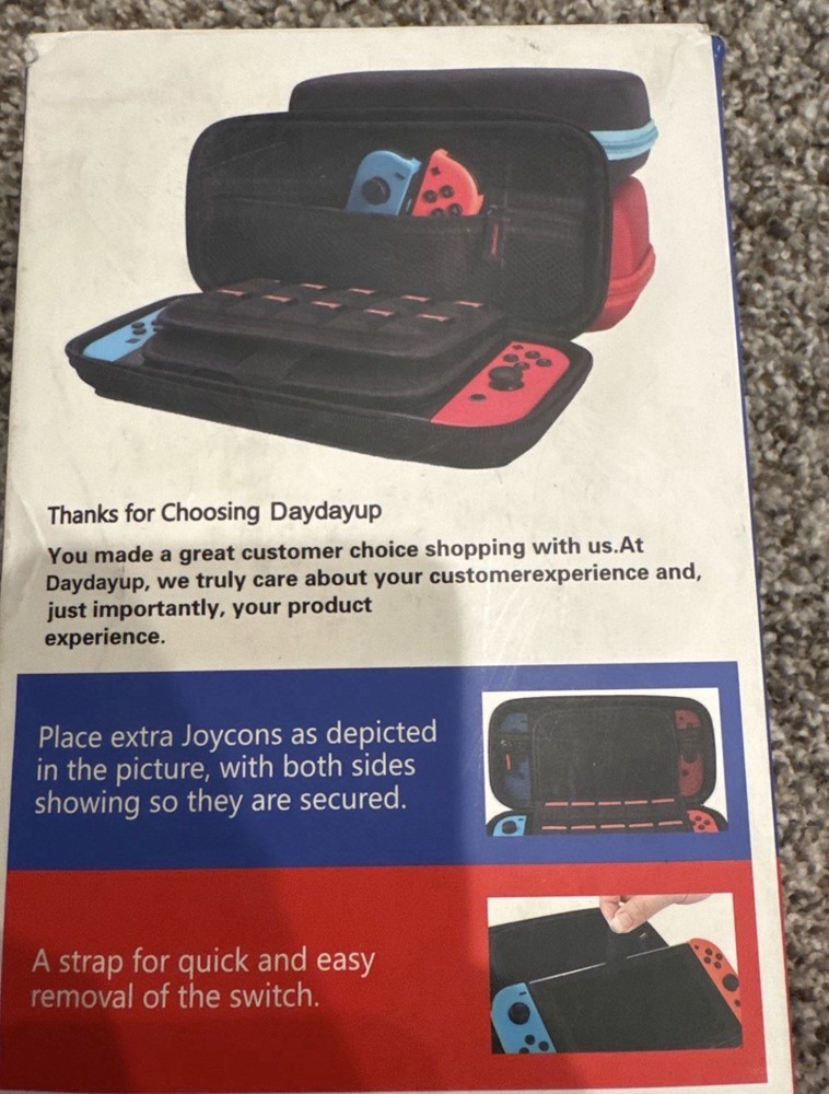 DayDayUp Nintendo Switch Case with 3 Screen Protector - Black