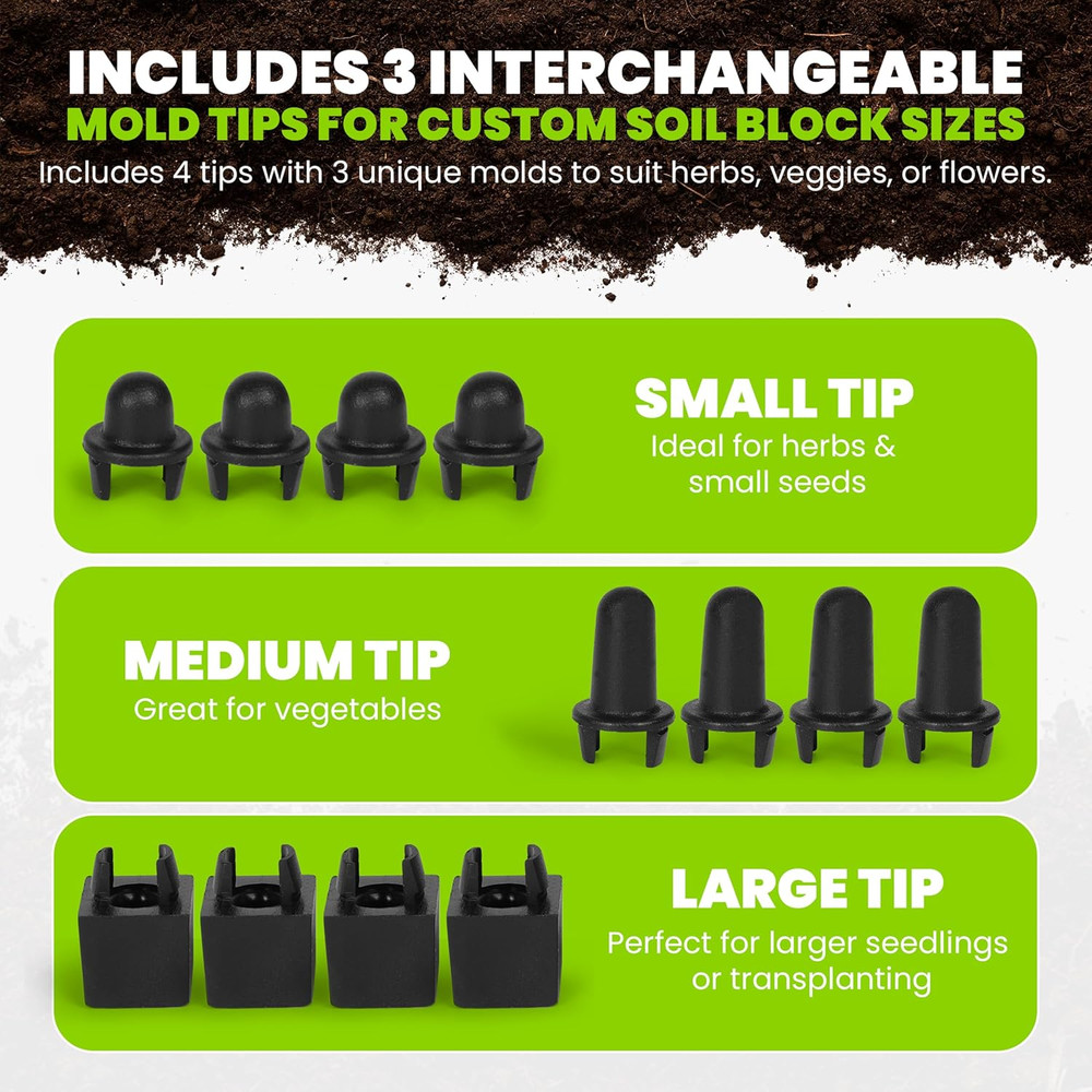 TILLERMAN Heavy Duty Soil Blocker Bundle – Rubber Sealed Handle, No Spring Slip
