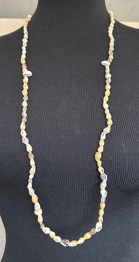 Vintage Long Natural Small Shells Necklace 34” Continuous Strand