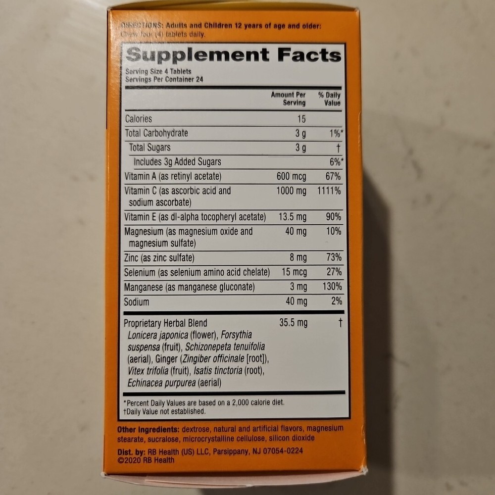 Immune Support Supplement Citrus 96 Chewable Tablets Exp 2026+