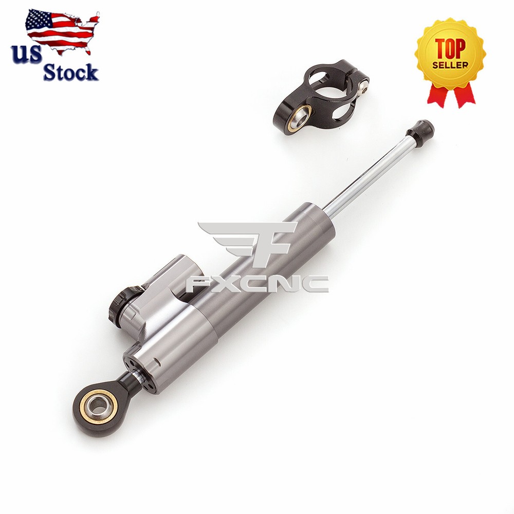 CNC Grey Universal Steering Damper Motorcycle Stabilizer Linear Reversed Safety