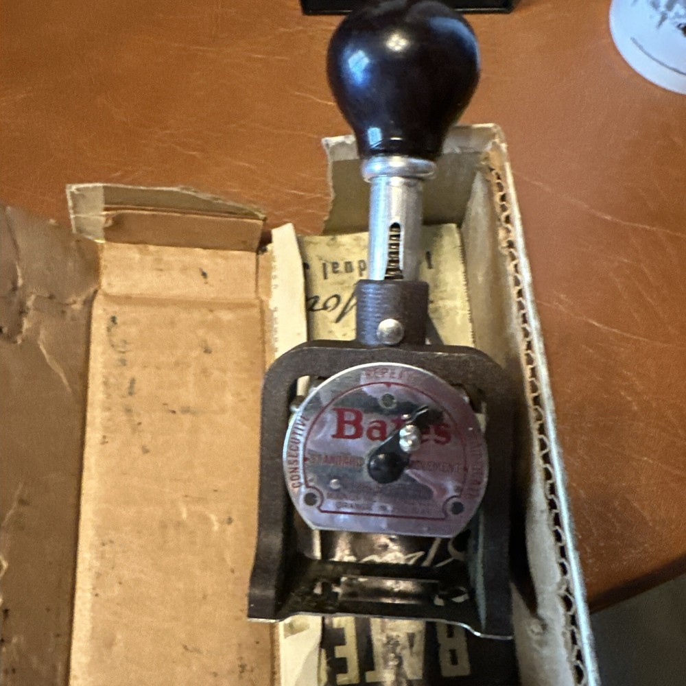 Vintage BATES 5 Wheel Numbering Machine With Box Instructions