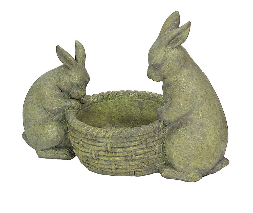 TWO RABBITS WITH BASKET GARDEN PLANTER
