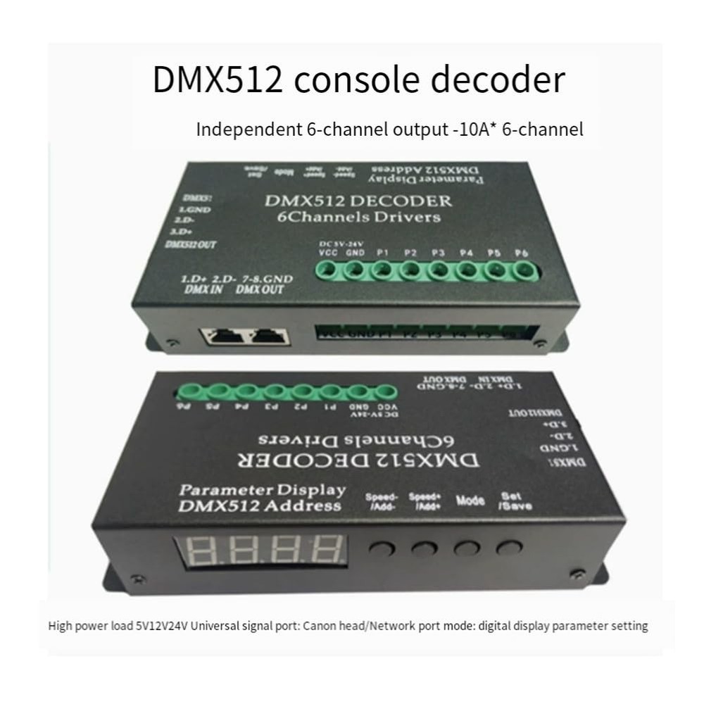 Aboiled DMX512 Decoder - 6-Way Console Dimmer Bar Lights Tape Lights 5V to 24...