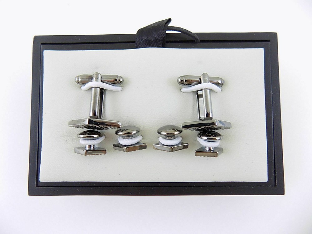 Gray Textured Diamond Stud and Cufflink Set MSRP $100