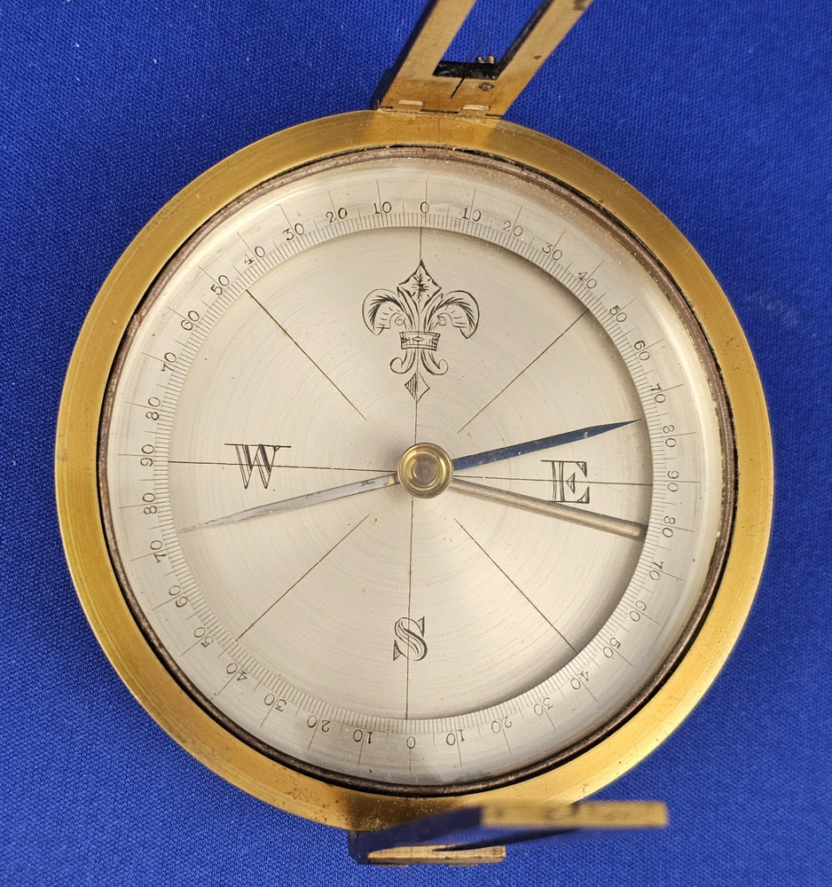 Antique Brass Surveyor's POCKET COMPASS Functioning Needle Lock Original Case