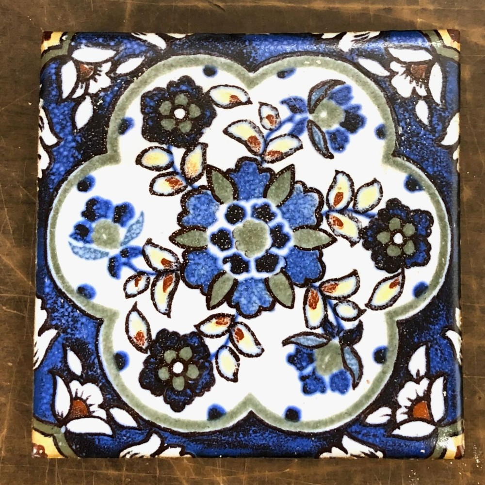 Antique Tile with Persian Floral Pattern- Mosaic Tile Co.