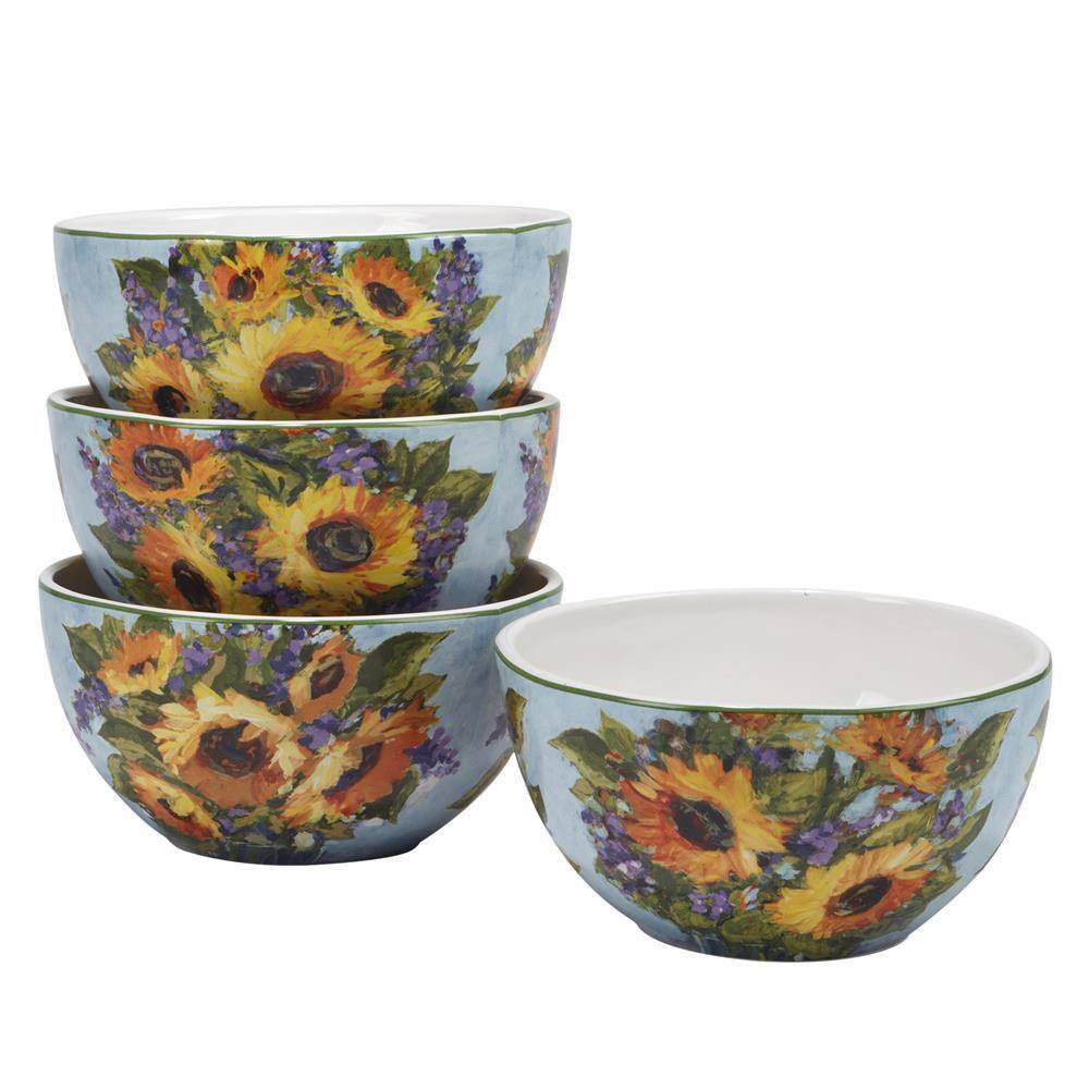 Sunflower Bouquet 16-Piece Multi-Colored Earthenware Dinnerware Set Service for