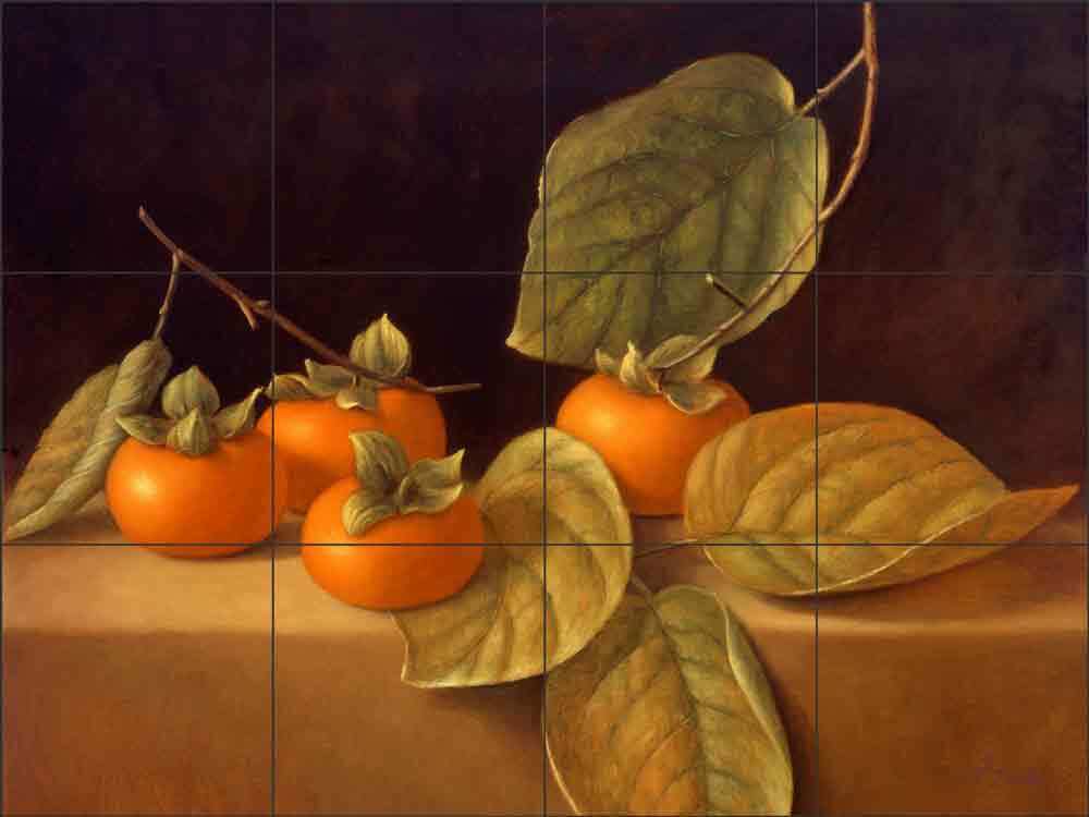 Persimmon Tile Backsplash Frances Pool Fruit Art Ceramic Mural FPA024
