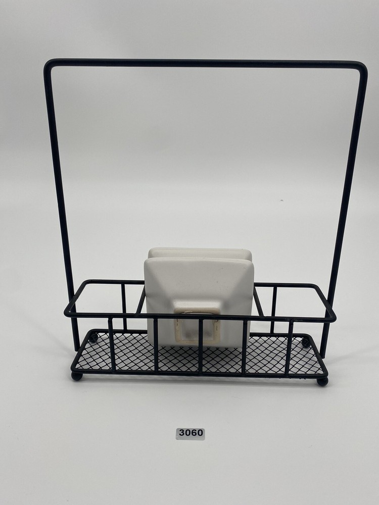 Tabletop Condiments Caddy Wrought Iron Black whith 2 plates