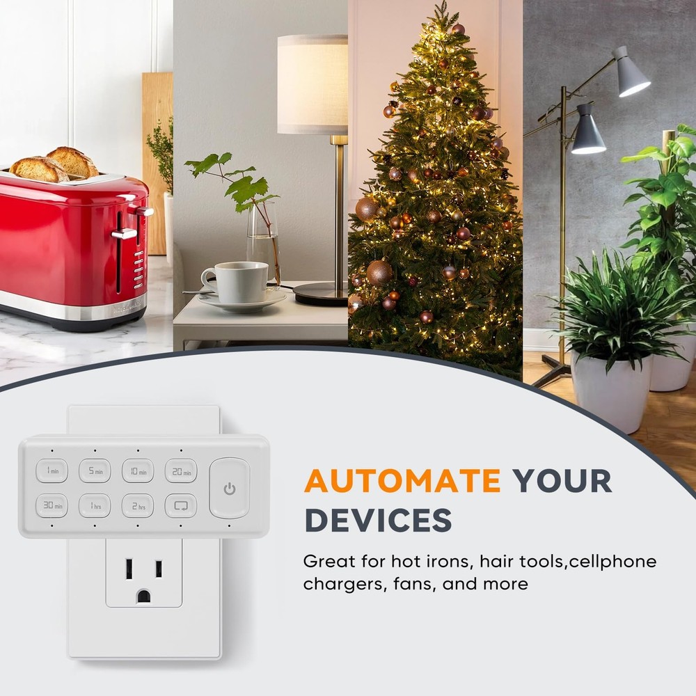 TOPELER Countdown Timer Dual Outlet, Programmable Electrical 2- Pack, White