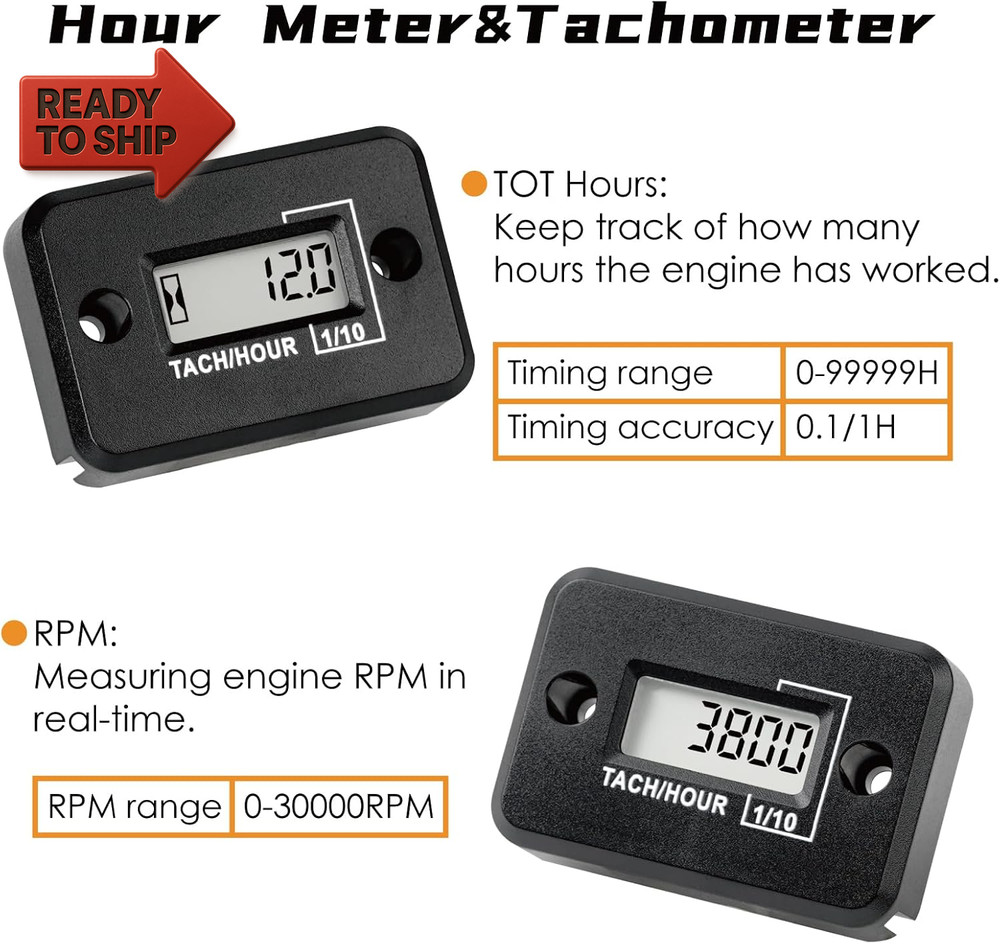 Jayron Tach Hour Meter Digital LCD Inductive Tachometer No Battery Powerful Tim