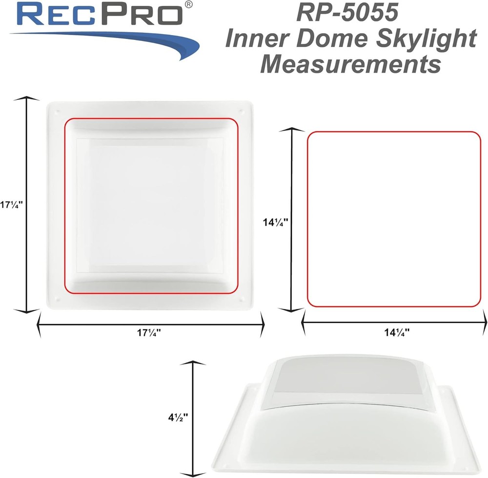 RecPro RV Skylight Inner Dome with Clear Window | 14" x Universal Inner...